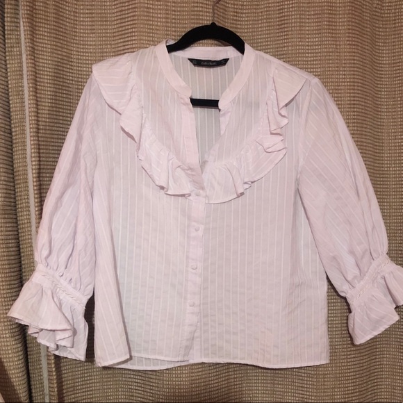 zara white ruffle blouse